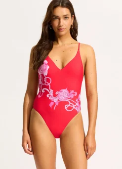 Seafolly Ahoy V Neck One Piece - Chilli Red| V Neck|V Neck