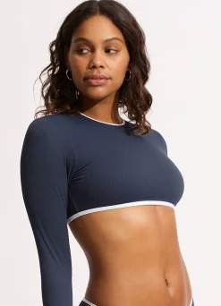 Seafolly Beach Bound Cropped Long Sleeve Rashie - | Rash Vests|Rash Vests