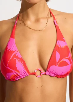 Seafolly Birds Of Paradise Reversible Longline Slide Triangle Bikini Top - | Triangle|Triangle