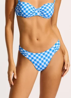 Seafolly Ciao Bella Check High Leg Ruched Side Bikini Bottom - | Bikinis|More Coverage