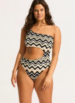 Seafolly Neue Wave One Shoulder Cut Out One Piece - | Black One Pieces|Black One Pieces
