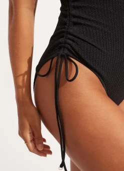 Seafolly Sea Dive Scoop Neck Drawstring Side One Piece - | Black One Pieces|Black One Pieces