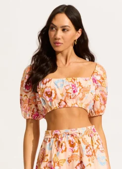 Seafolly Spring Festival Puff Sleeve Crop Top - Nectar| Tops