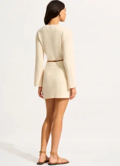 Seafolly Wavelength Long Sleeve Rib Knit Cardigan - | Tops