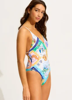 Seafolly Wish You Were Here V Neck One Piece - | V Neck|V Neck